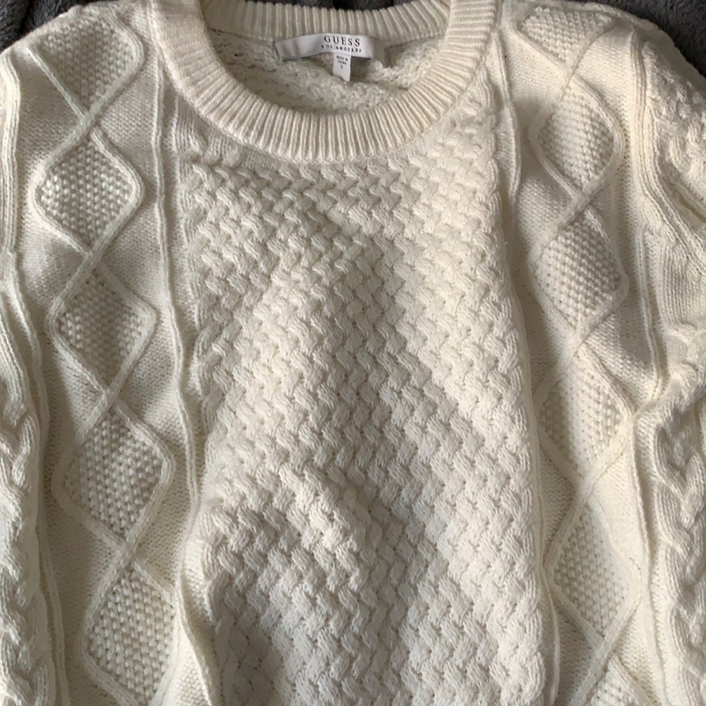 Guess Women’s Side Slit Cable Sweater Cream/winter white